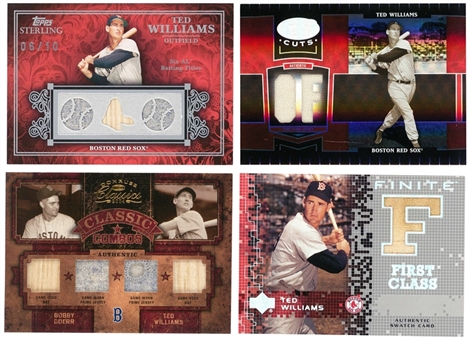 2003-08 Topps, Donruss and UD Ted Williams Jersey and Bat Relic Cards (4 Different) – Featuring 2004 Donruss "Classic Combos" #CC-17 Ted Williams/Bobby Doerr Quad Relic Card (#1/1)